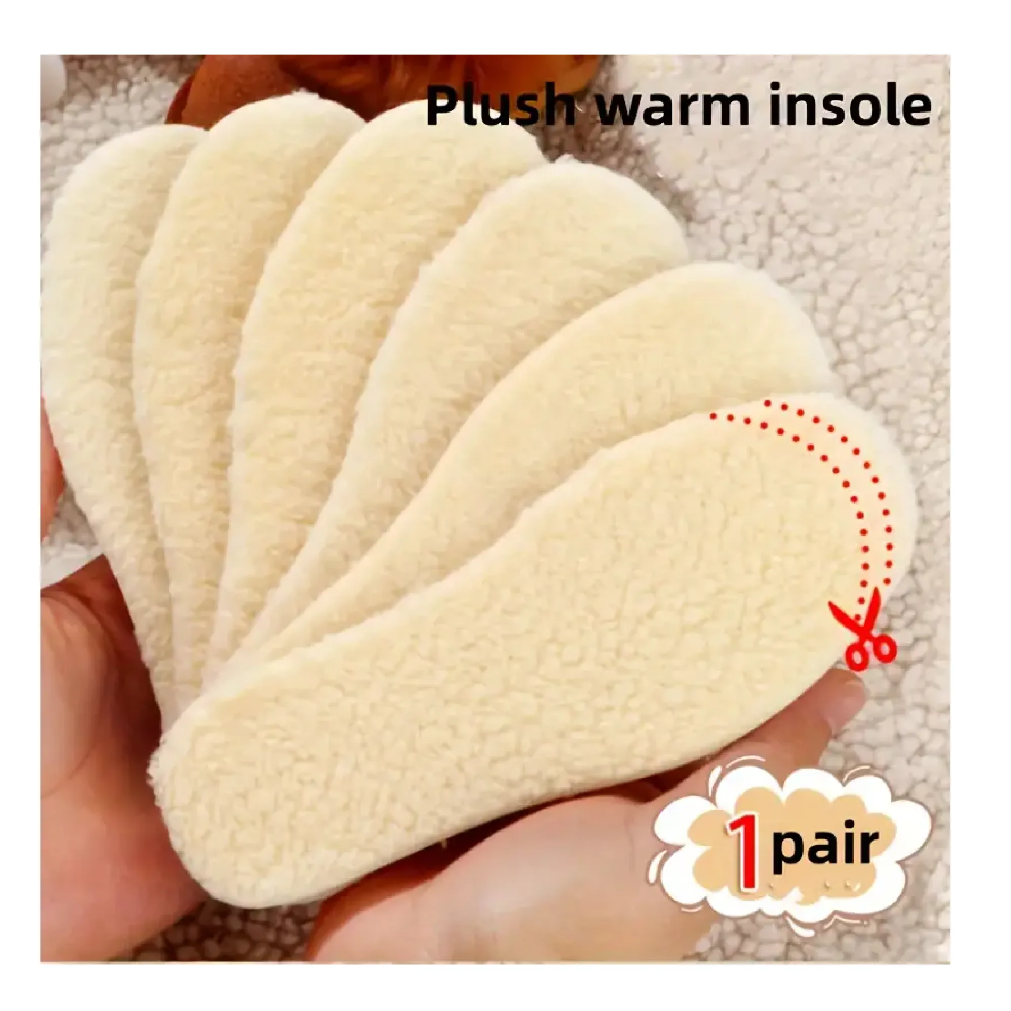 1pair Plus Velvet Thickened Cuttable Insoles, Sweat Wicking Moisture-proof Comfortable Insoles