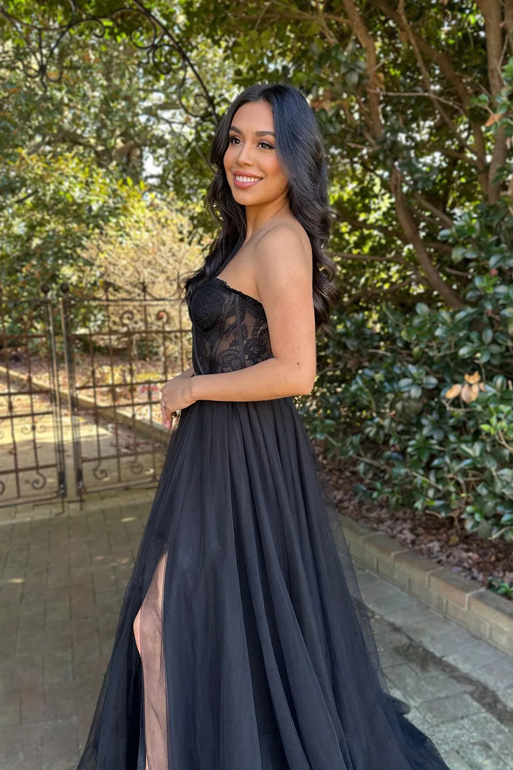 A-Line Sweetheart Neck Black Lace Long Prom Dress Formal Dress PSK395