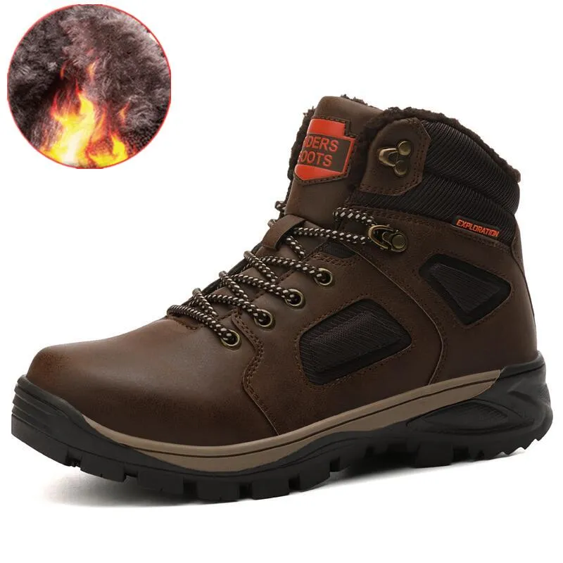 Amozae Back to college Men Boots Outdoor Hiking Shoes Leather Casual Non-Slip Sneakers Outdoor Adventure Hunting Safety Boots New Men Shoes Large Size