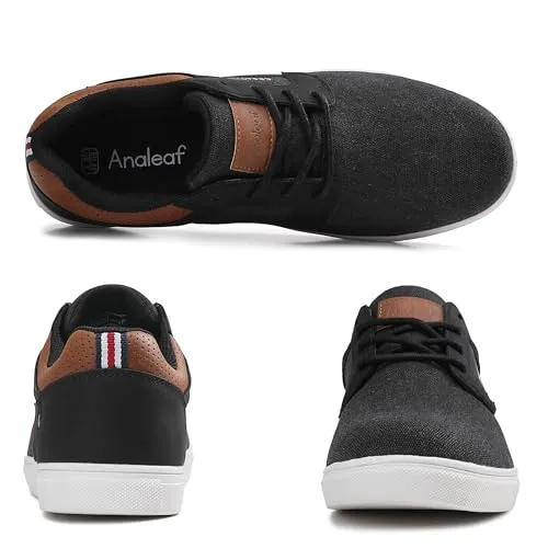 ANALEAF Mens Fashion Sneakers Oxfords Casual Shoes Soft Comfortable Lace-Up Dress Sneakers Dark Grey