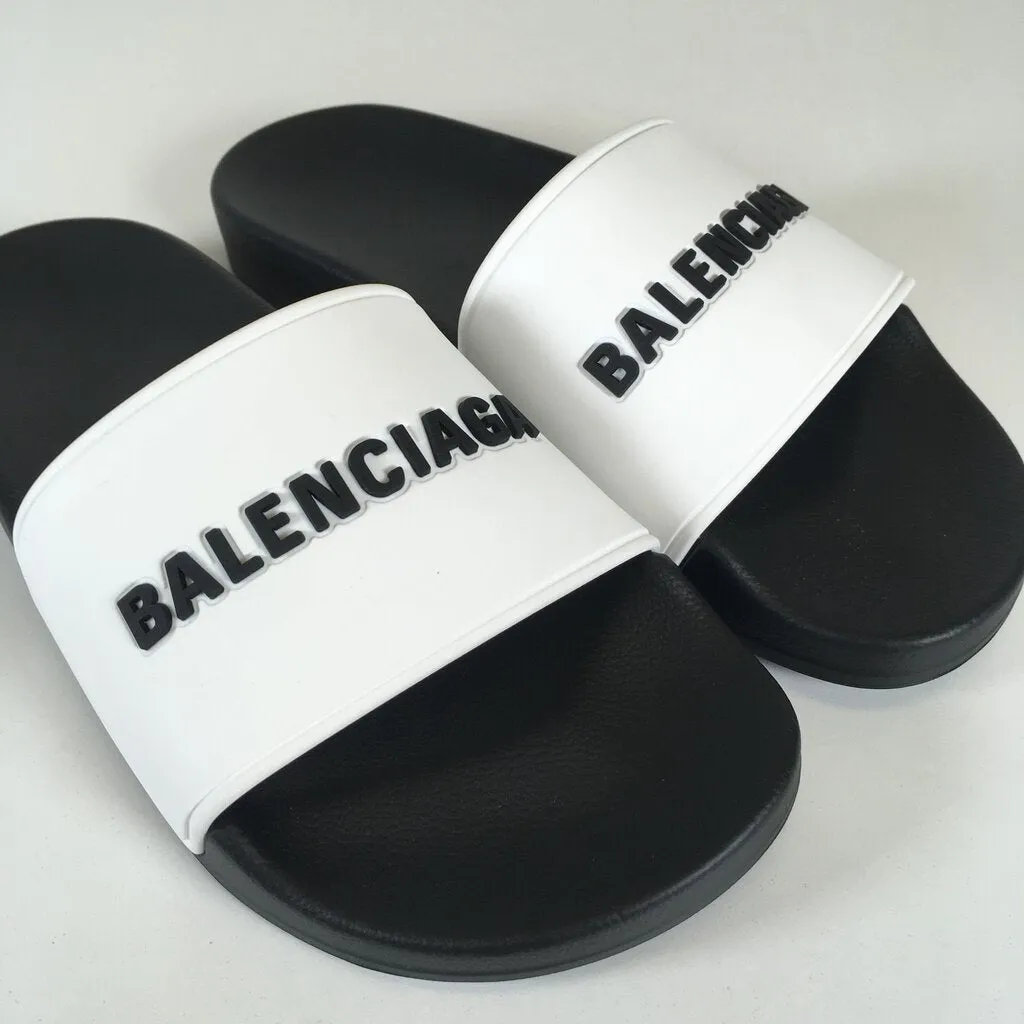 Balenciaga Rubber Logo Pool Slide Sandals 37