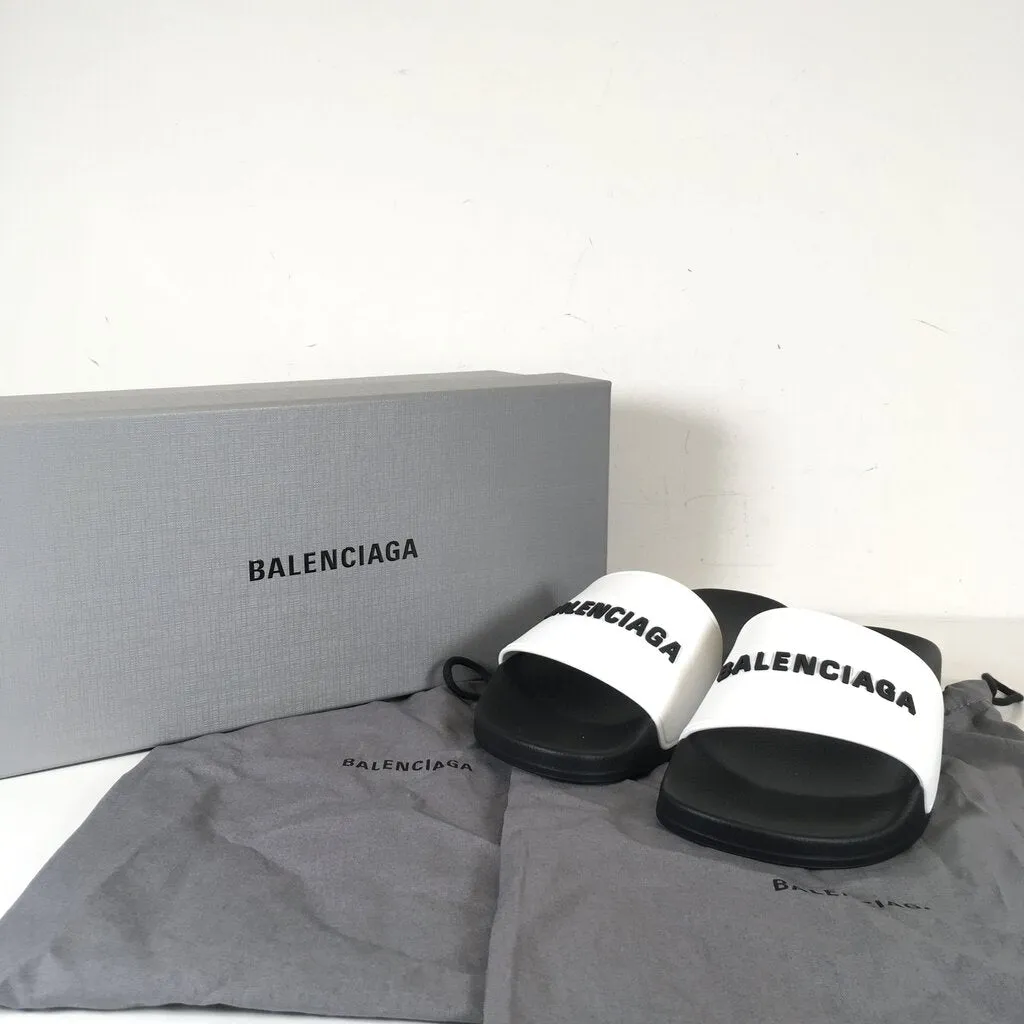 Balenciaga Rubber Logo Pool Slide Sandals 37