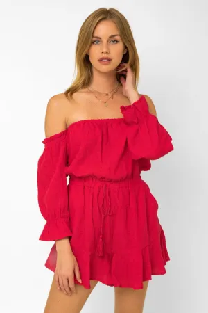 Balloon Sleeve Off Shoulder Flowy Romper