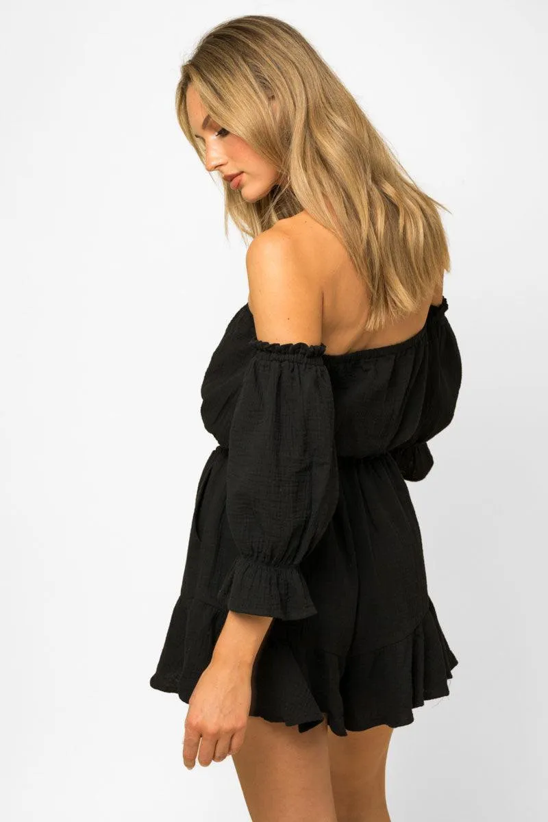 Balloon Sleeve Off Shoulder Flowy Romper