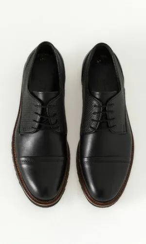 Black Casual Lace-Up Shoes in 100% Genuine Leather, Black