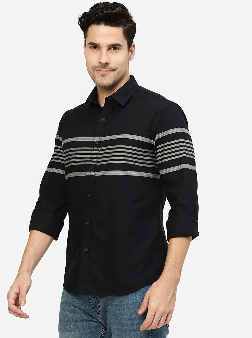 Black Striped Slim Fit Casual Shirt | Greenfibre