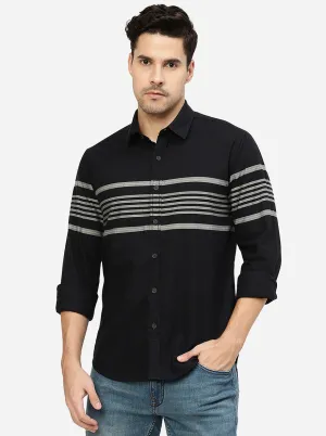 Black Striped Slim Fit Casual Shirt | Greenfibre