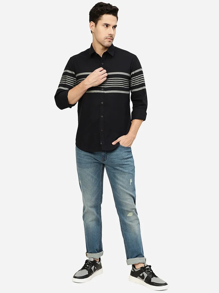 Black Striped Slim Fit Casual Shirt | Greenfibre