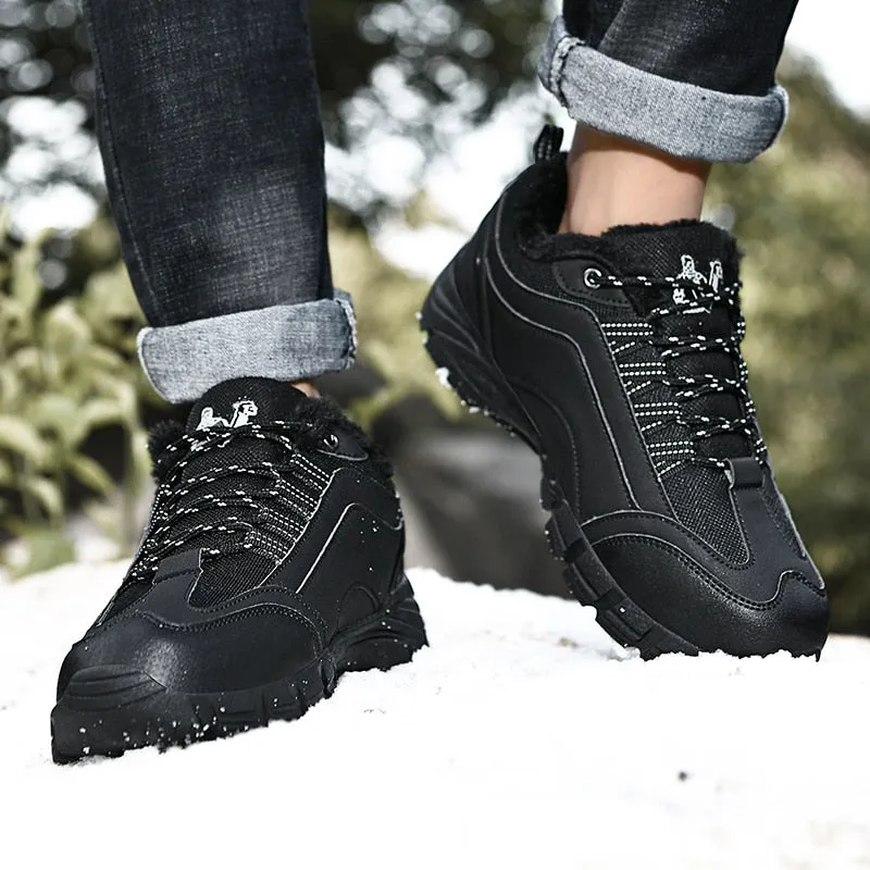 Brand Winter Men Snow Boots Warm Plush Men's Boots Waterproof Leather Ankle Boots Outdoor Non-slip Men's Hiking Boots Sneakers