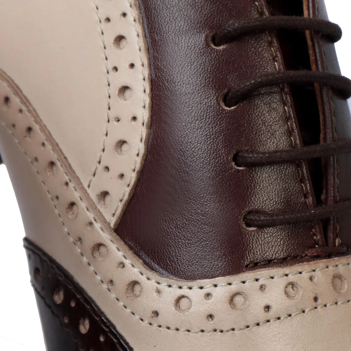 Chic Dual Tone Dove-Dark Brown Punching Brogues Oxford Lace-Up Leather Shoes by Brune & Bareskin