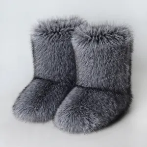 Cross-Border Faux Raccoon Faux Fox Fur Mid-Calf Winter Shoes