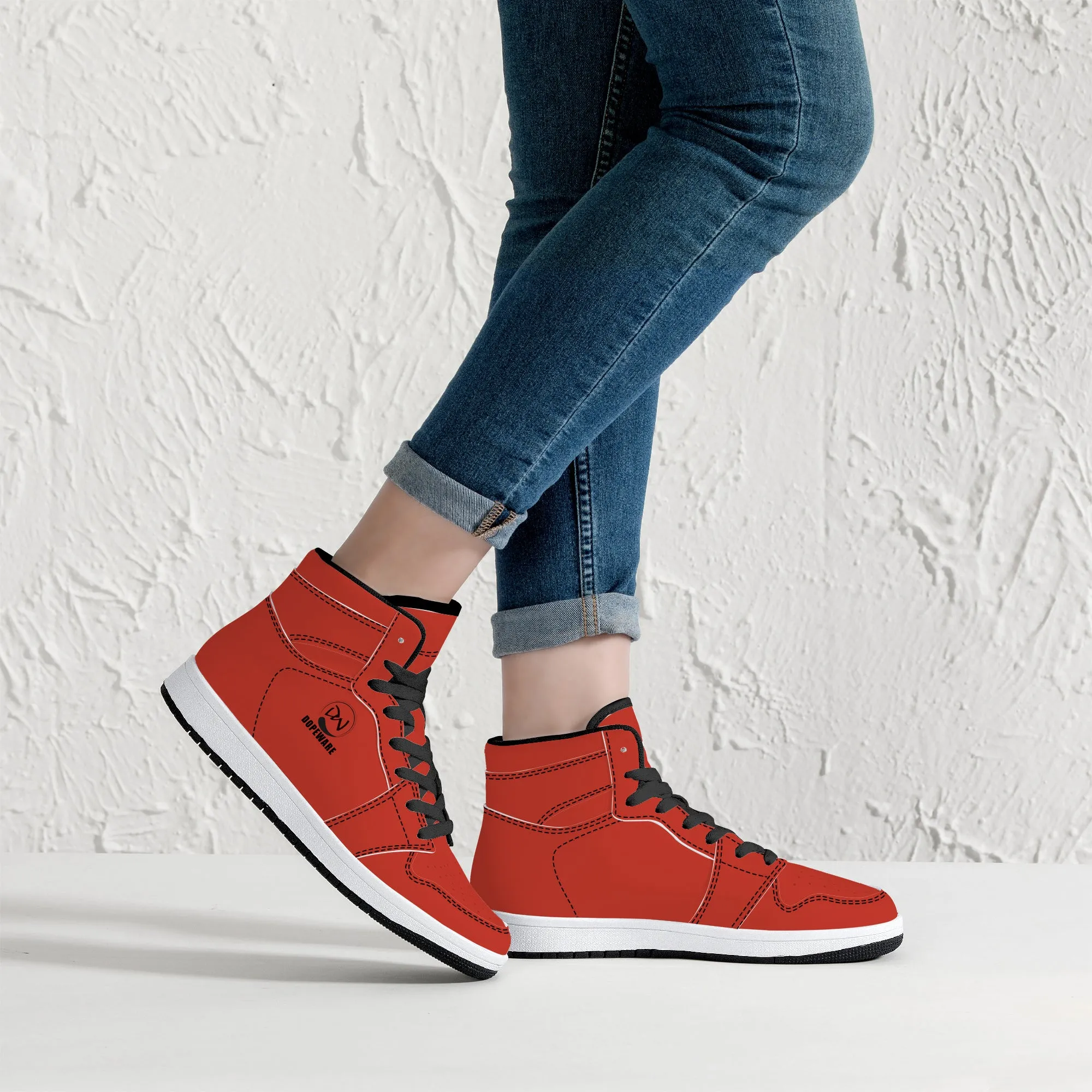 D16 High-Top Leather Sneakers - Red