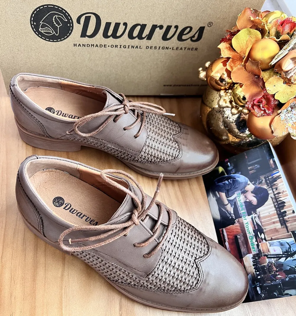 Dwarves Leather Woven Wingtip Brogues Oxfords & Tie Shoes For Women Normal Fit Black/Beige/Coffee