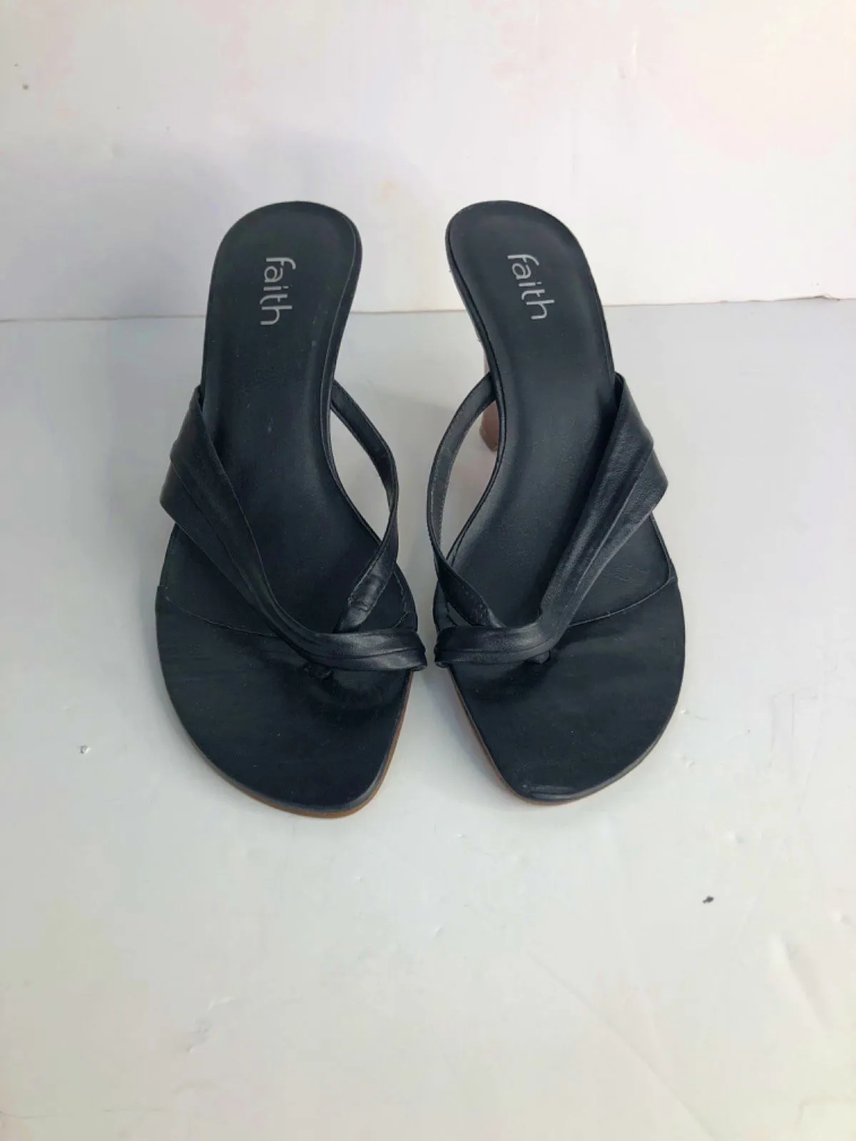 Faith Black Wedge Heeled Sandals UK 7