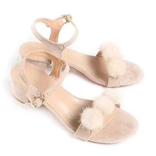 Fur Story Women's Open Toe Heel Sandal Mink Fur Camel Strappy Pumps Sandals Shoes(6,Camel)