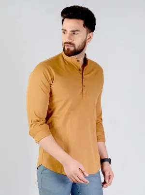 Golden Brown Solid Slim Fit Short Kurta | JadeBlue