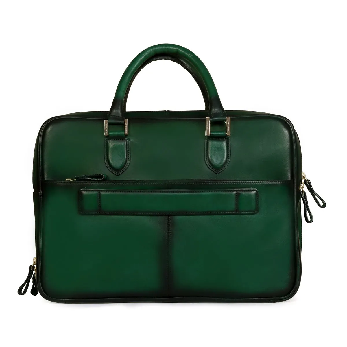 Green Leather Laptop Office Briefcase With Brogue Detailing