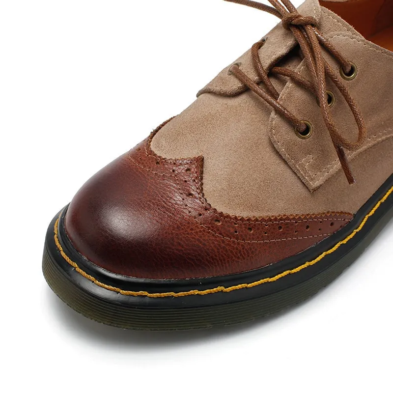 Handmade Wingtip Brogues Leather Lace Up Oxfords For Women Martin Sole