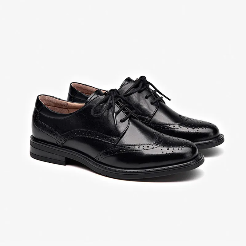 Handmade Wingtip Shoes Women'S Genuine Leather Lace Up Full Brogues In Black/Brown