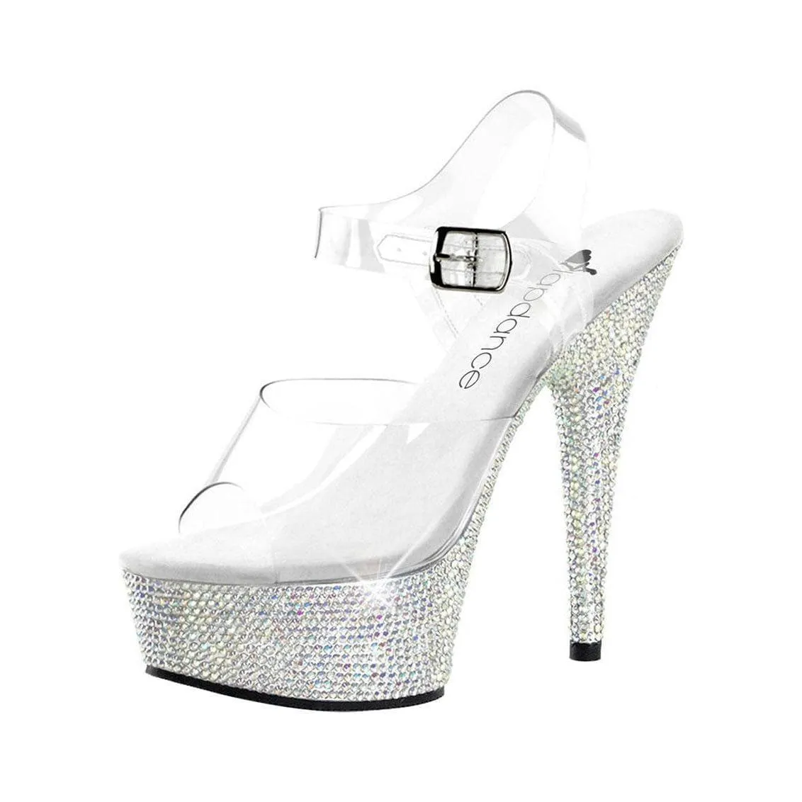 LapDance Shoes 6" Heel Rhinestone Clear Platform Sandal with Strap