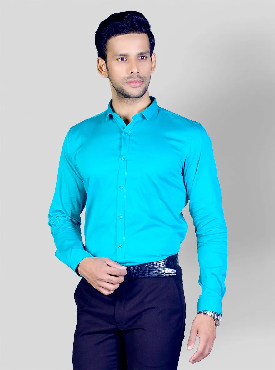 Marine Green Solid Slim Fit Party Wear Shirt | Greenfibre