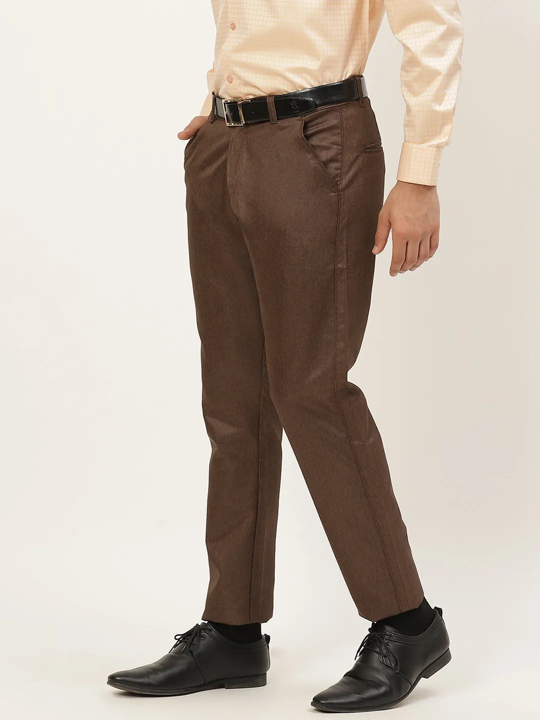 Men's Cotton Blend Brown Formal Trousers - Sojanya