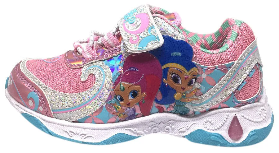 Nickelodeon Shimmer and Shine Blue Pink Girl's Sparkle Light Up Hook and Loop Elastic Lace Sneakers