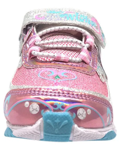 Nickelodeon Shimmer and Shine Blue Pink Girl's Sparkle Light Up Hook and Loop Elastic Lace Sneakers