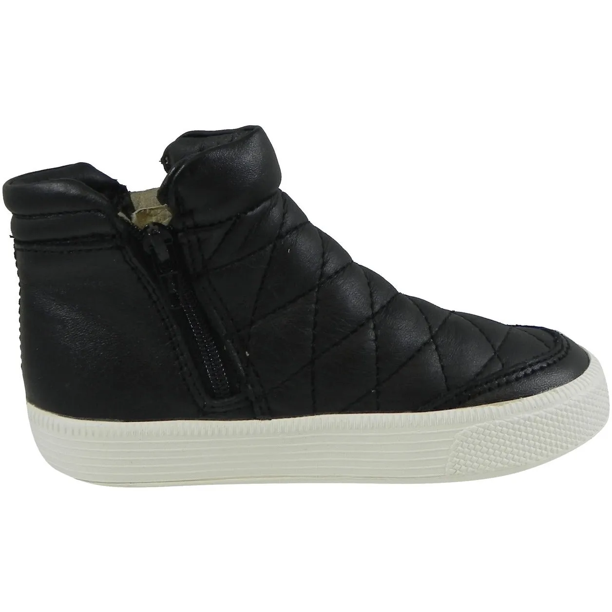 Old Soles 1040 Boy's and Girl's Zip Daley Black Quilted Leather Zipper High Top Sneaker Shoe