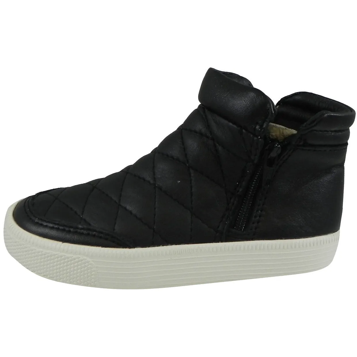 Old Soles 1040 Boy's and Girl's Zip Daley Black Quilted Leather Zipper High Top Sneaker Shoe