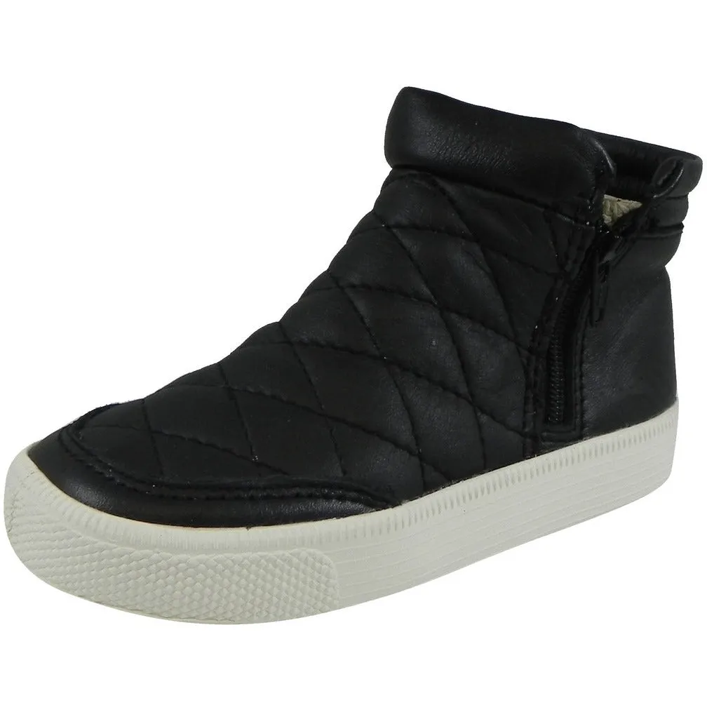 Old Soles 1040 Boy's and Girl's Zip Daley Black Quilted Leather Zipper High Top Sneaker Shoe