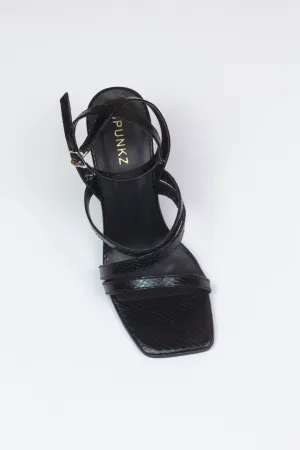 Orla Black Crocs leather Straps Ankle Heeled Sandals