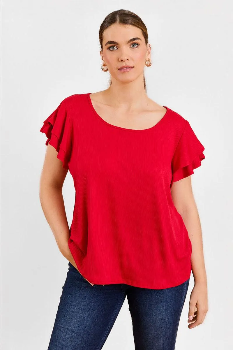 Plus Size Short fluttery sleeves Round Neck Top