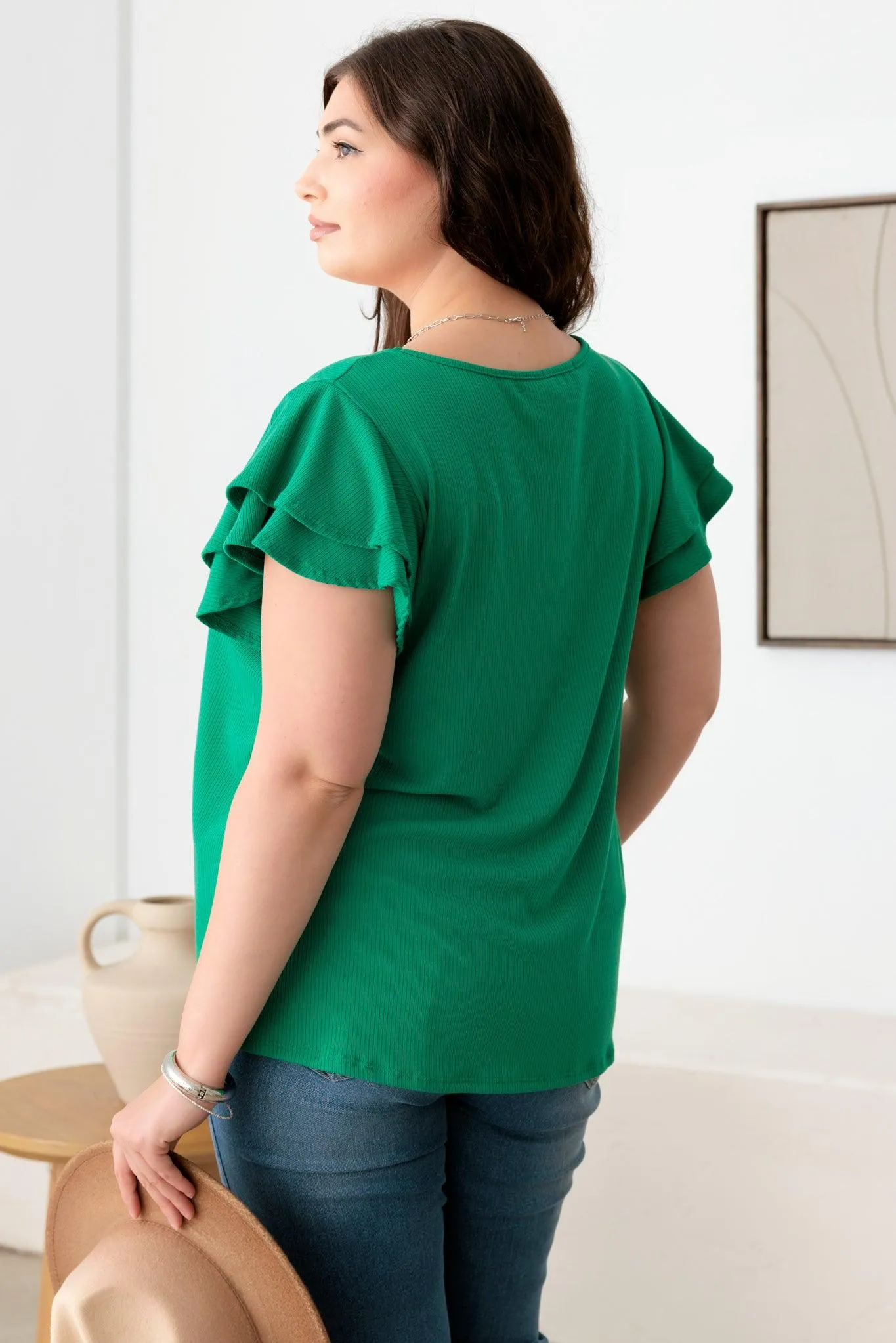 Plus Size Short fluttery sleeves Round Neck Top