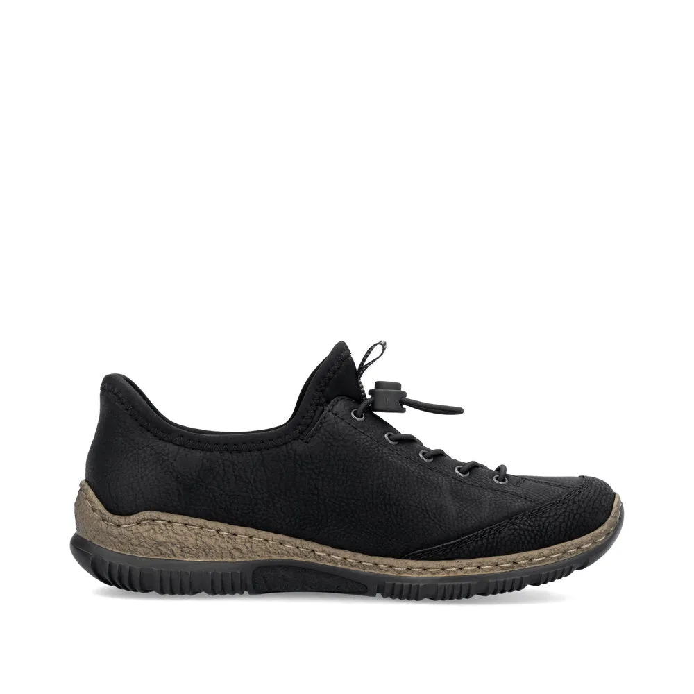 Rieker Black Slip On Shoes Toggle Bungee Lace Ready To Go N3267-01