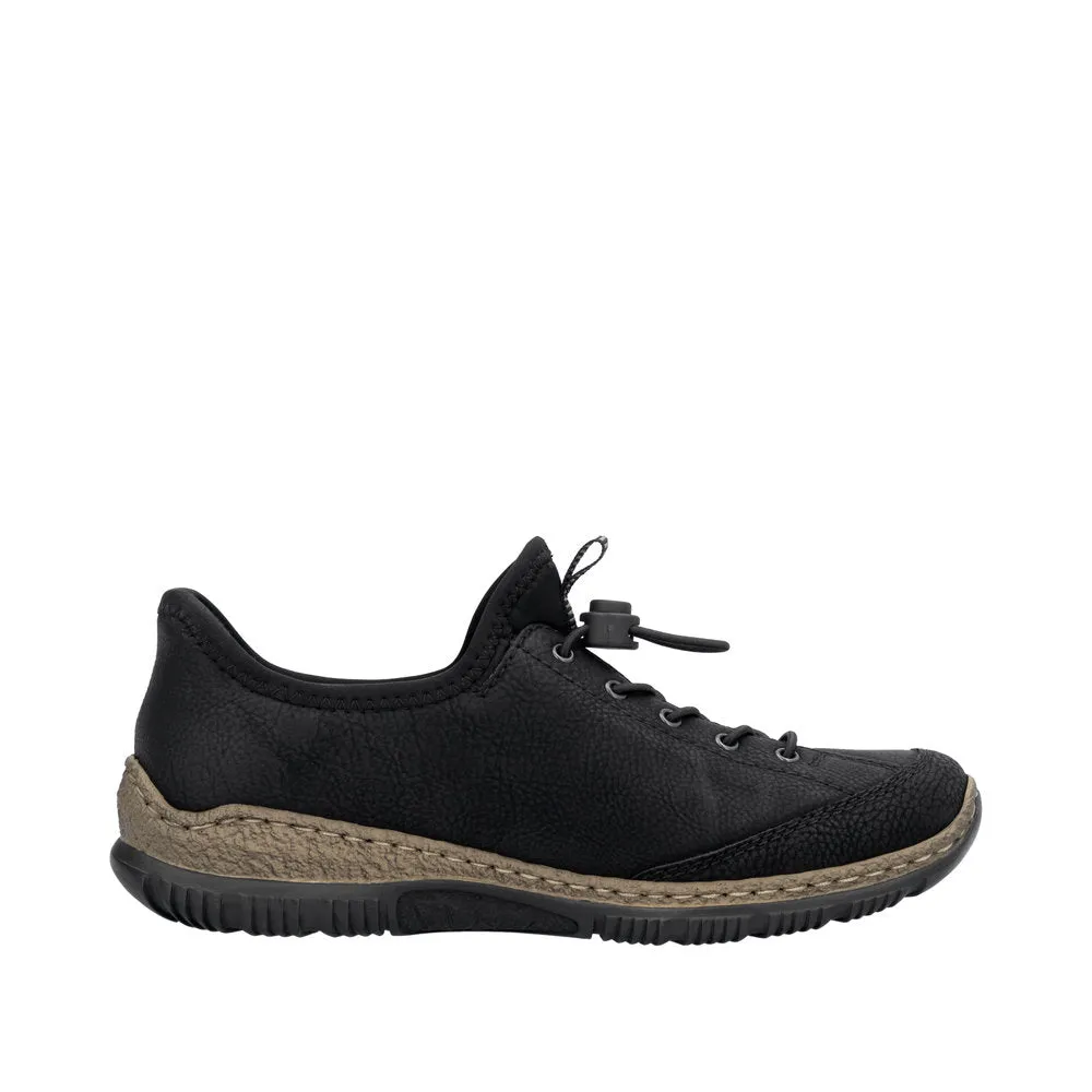 Rieker Black Slip On Shoes Toggle Bungee Lace Ready To Go N3267-01