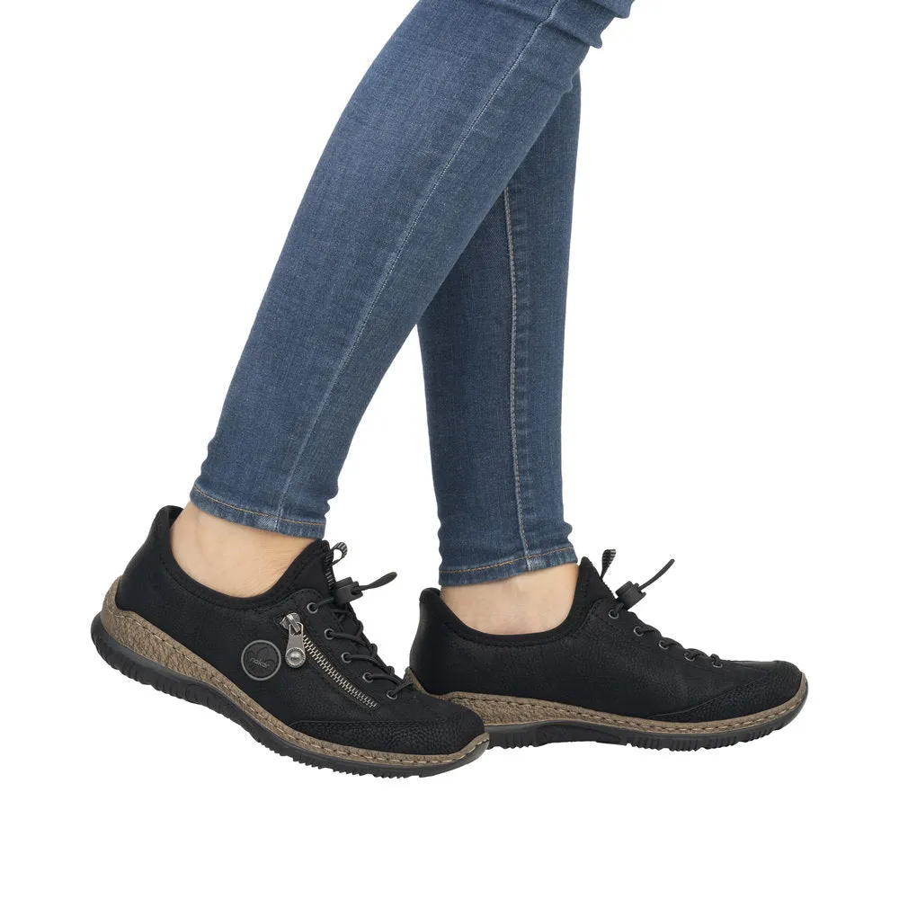 Rieker Black Slip On Shoes Toggle Bungee Lace Ready To Go N3267-01