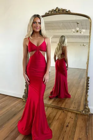 Sexy Spaghetti Straps Red Sheath Prom Formal Dress PSK490