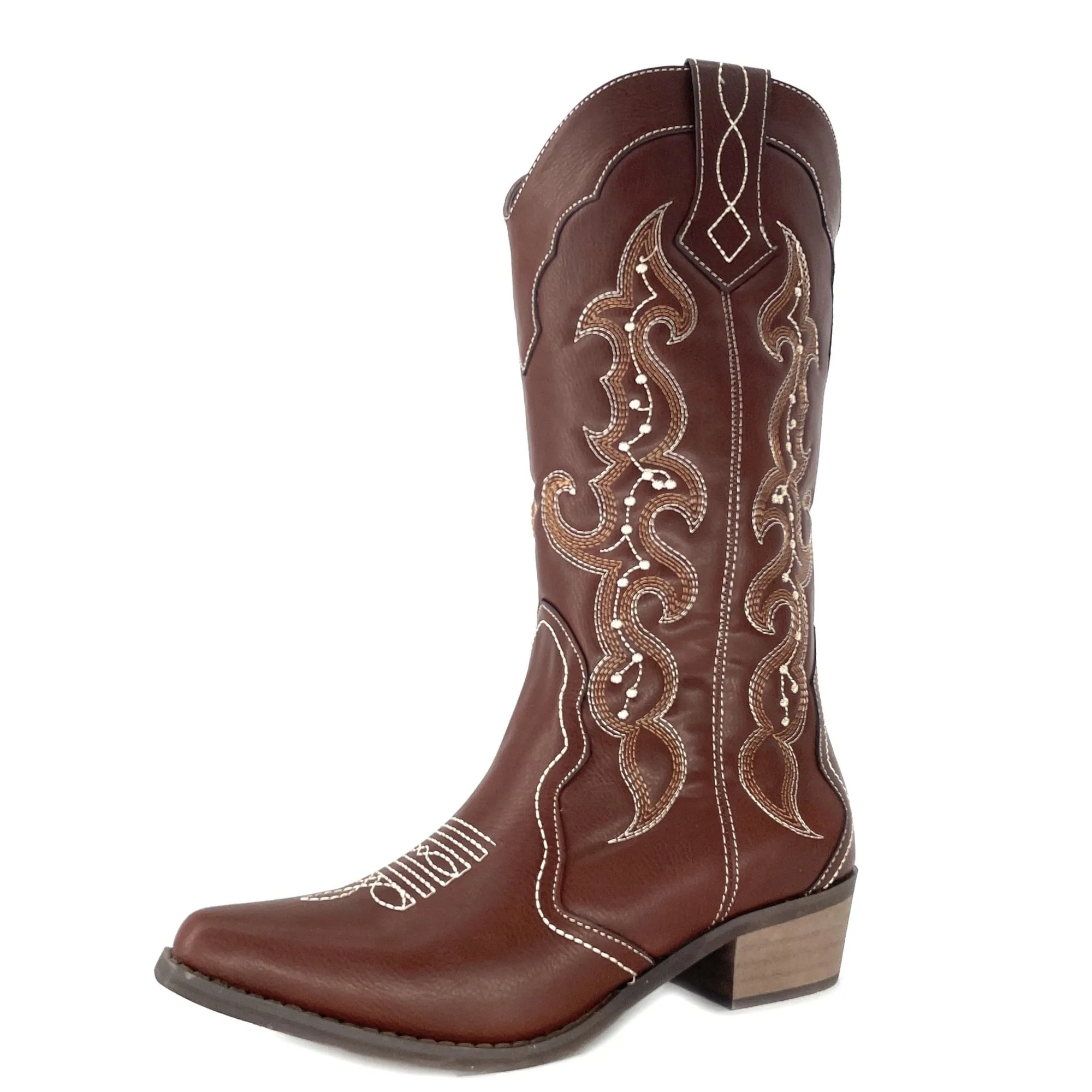 SheSole Womens Wide Calf Cowboy Cowgirls Boots Brown