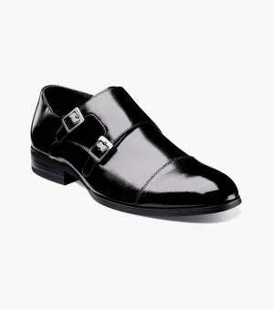 Stacy Adams Onyx Black Gordon Cap Top Monk Strap Shoes