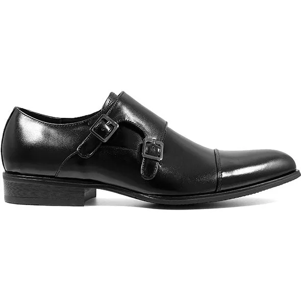 Stacy Adams Onyx Black Gordon Cap Top Monk Strap Shoes