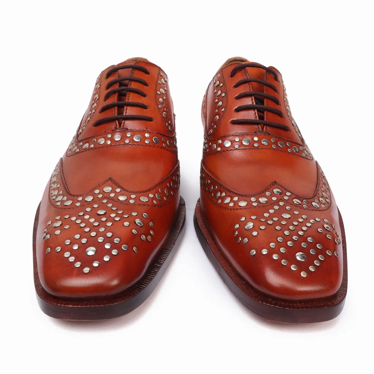 Studded Tan Long Tail Brogues/Oxford Leather Shoe By Brune & Bareskin