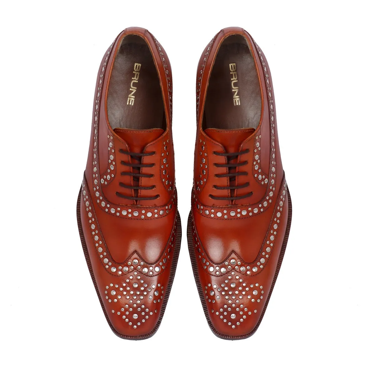 Studded Tan Long Tail Brogues/Oxford Leather Shoe By Brune & Bareskin