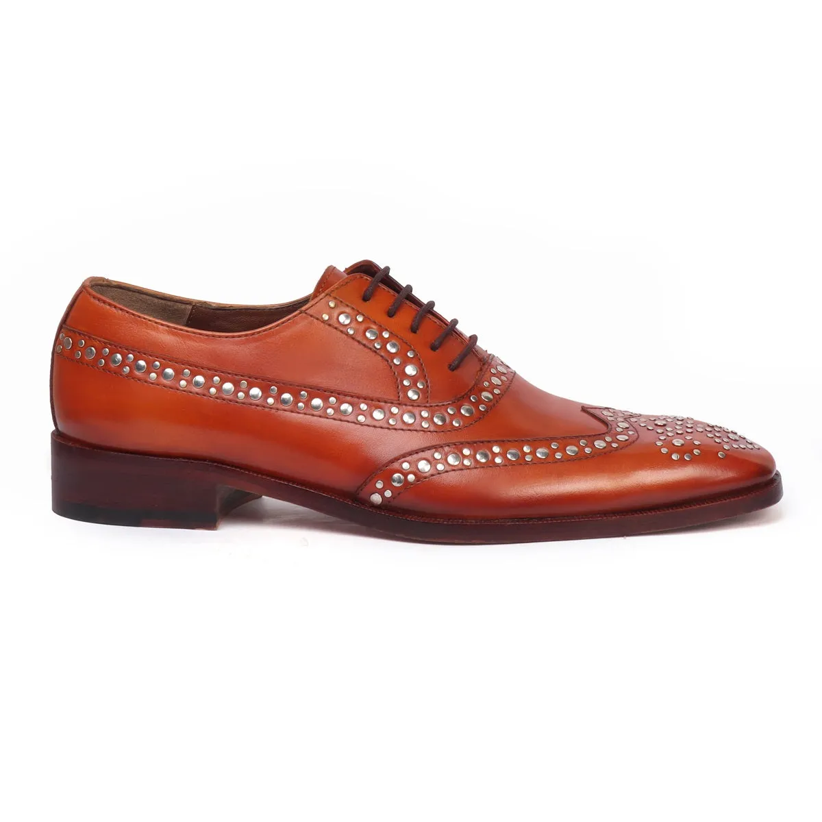 Studded Tan Long Tail Brogues/Oxford Leather Shoe By Brune & Bareskin