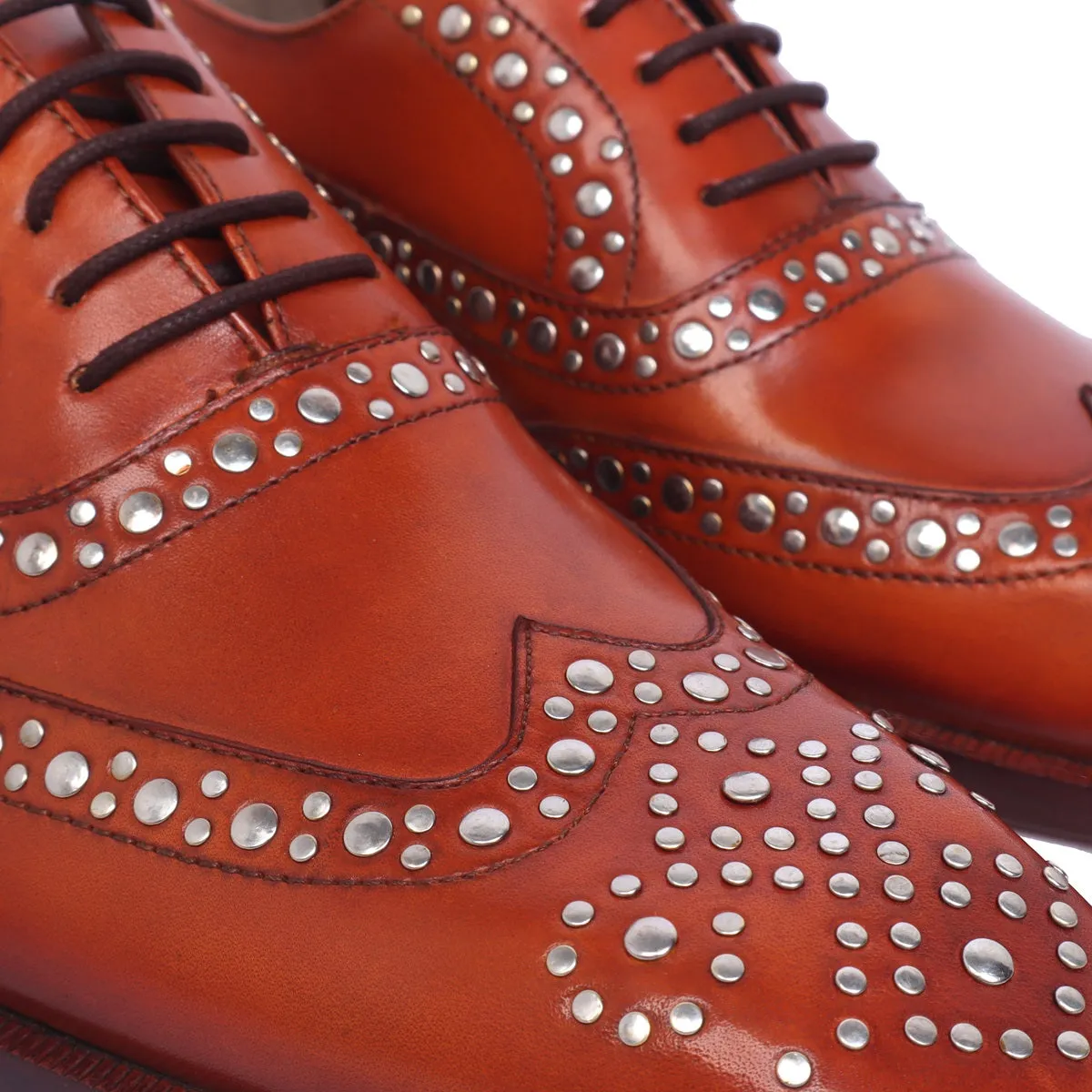 Studded Tan Long Tail Brogues/Oxford Leather Shoe By Brune & Bareskin