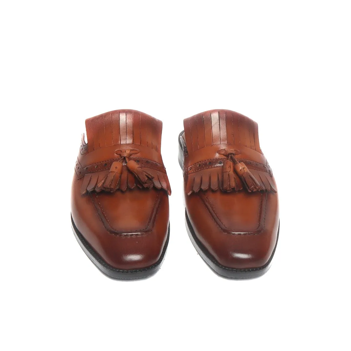 Tan Comfy Tassel Fringes Leather Formal Mules by Brune & Bareskin