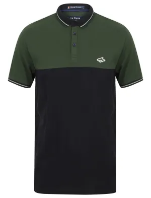 Tower Colour Block Pique Polo Shirt In Green - Le Shark