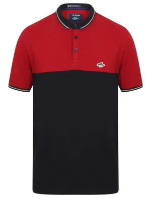 Tower Colour Block Pique Polo Shirt In Red - Le Shark