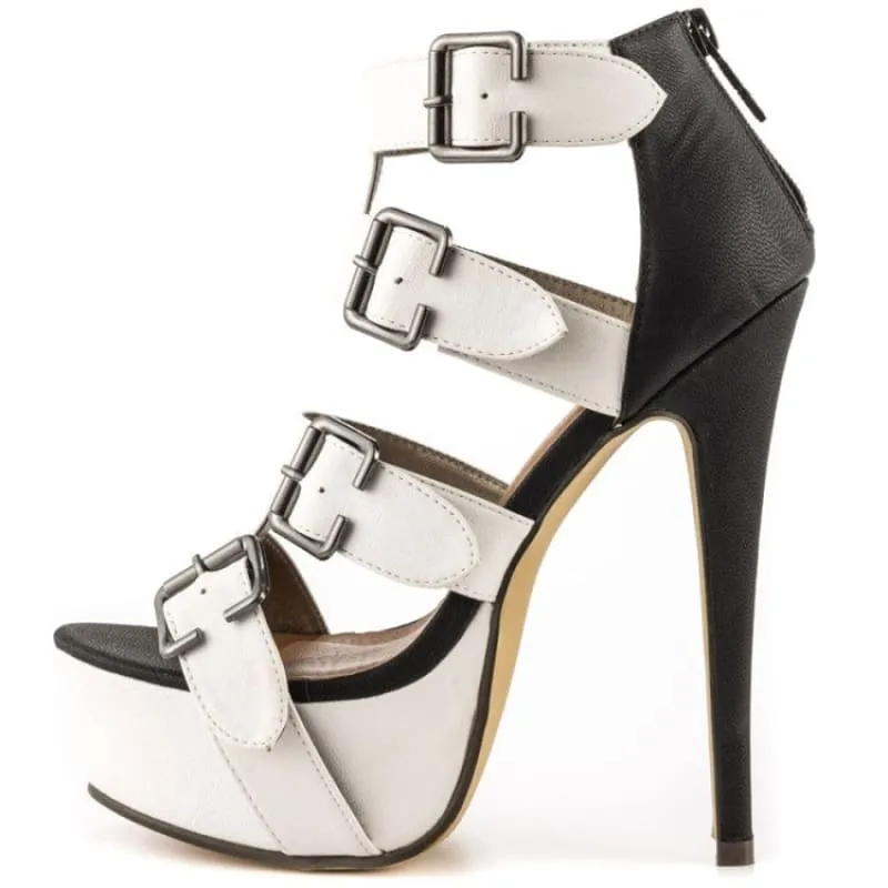 Two Tone Multi Buckle Open Toe Platform Sandals