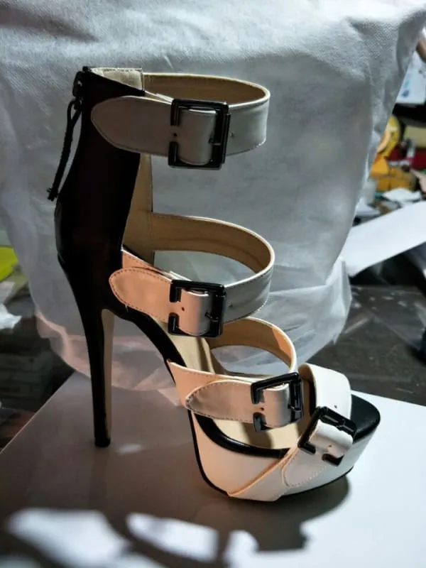 Two Tone Multi Buckle Open Toe Platform Sandals